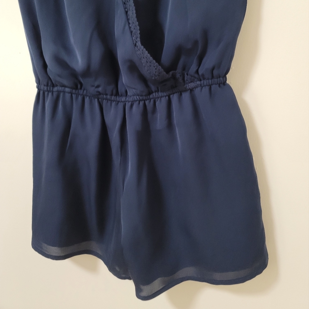 Revolve X Joie Romper Paola Blue Silk Crochet Trim Short Sleeve Slouchy Fit XXS - Picture 13 of 16